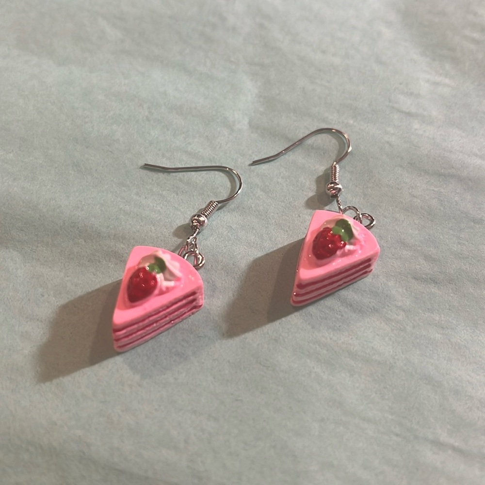Hand Crafted Strawberry Shortcake Dangle Earrings - Picture 3 of 8